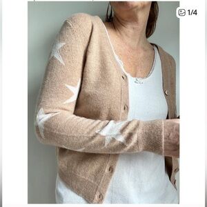 M Magaschoni Cashmere Cardigan Sweater Tan Stars Size Large